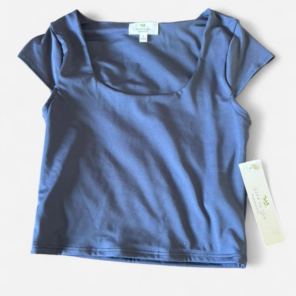 Live in the moment Blue Scoop Neck Short Sleeve Tee